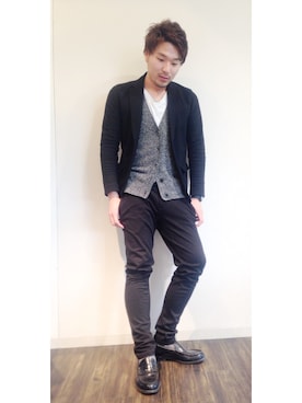 「Banana Republic（バナナリパブリック）のアイテム（テーラードジャケット）」を使った、NYNY河原町三条さん（メンズ・178cm）の冬コーディネート