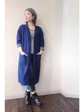 「美容師」｜「アイテム（ステンカラーコート）」を使った、NYNY河原町三条さん（レディース・153cm）の冬コーディネート