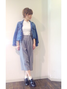 「くつした」｜「アイテム（デニムジャケット）」を使った、NYNY河原町三条さん（レディース・165cm）の春コーディネート
