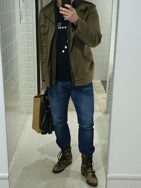 「On board（オンボード）のアイテム（ブルゾン）」を使った、techiさん（メンズ・189cm）の冬コーディネート