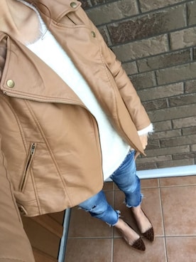 「Ungrid（アングリッド）のフレイドヘムストスリ（デニムパンツ）」を使った、aya***さん（レディース・157cm）の冬コーディネート