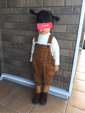 「アイテム（サロペット/オーバーオール、イエロー系）」を使った、aya***さん（キッズ・90cm）の冬コーディネート