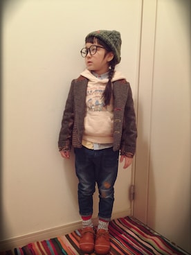 「One deux boo（ワンドゥーブー）のアイテム（ニットキャップ/ビーニー）」を使った、ANNさん（キッズ・110cm）の冬コーディネート