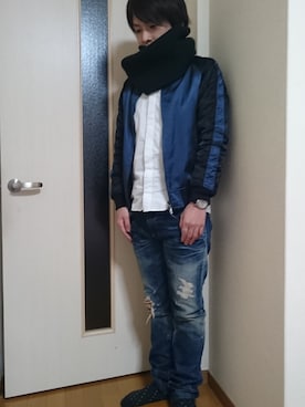 「LOUNGE LIZARD（ラウンジリザード）のアイテム（ブルゾン）」を使った、こーじさん（メンズ・166cm）の冬コーディネート