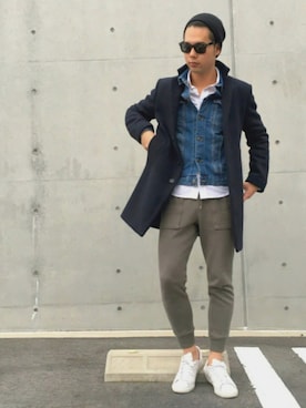 「BAYFLOW(BAYFLOW)」｜「アイテム（チェスターコート）」を使った、yu-ki.さん（メンズ・173cm）の春コーディネート
