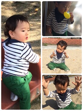 「ボーダーTシャツ」｜wataru さん（キッズ・80cm）の春コーディネート