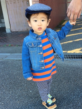 「ハンチング」｜「アイテム（ジャケット/アウター）」を使った、wataru さん（キッズ・80cm）の秋コーディネート