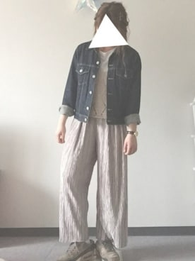 「ニットキャミソール」｜「アイテム（デニムジャケット）」を使った、ユッチさん（レディース・148cm）の春コーディネート