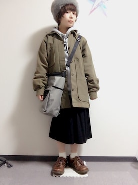 「網タイツ」｜「アイテム（ミリタリージャケット）」を使った、ユッチさん（レディース・148cm）の冬コーディネート