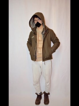 「HARE（ハレ）のアイテム（ミリタリージャケット）」を使った、YO2さん（メンズ・179cm）の冬コーディネート