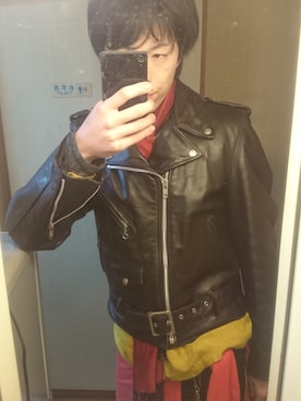 「寒い」｜「アイテム（ライダースジャケット）」を使った、hiromasaさん（メンズ・176cm）の冬コーディネート