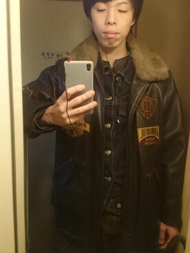 「no brand（ノーブランド）のアイテム（ムートンコート）」を使った、hiromasaさん（メンズ・176cm）の冬コーディネート