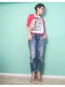 「BARRONS HUNTER（バロンズハンター）のアイテム」を使った、奥村展子さん（レディース・160cm）の夏コーディネート