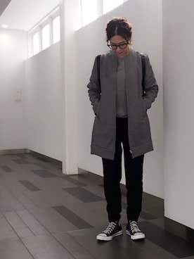 「HYKE」｜「アイテム（ダウンジャケット/コート）」を使った、奥村展子さん（レディース・160cm）の秋コーディネート