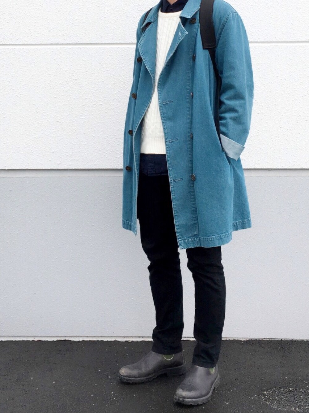 「なんか冷たい、本文適当、なら更新するなよ、とか言わないでね、UNIQLO、のタグだけちゃんとしてみた、このタグ達に気付いた方、大好きです」｜「URBAN RESEARCH DOORS MENSのD'sh Denim Double Coat（その他アウター、ブルー系）」を使った、だいちゃん☆さん（メンズ・175cm）の秋コーディネートの1枚目の写真