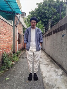「BellyButton（ベリーボタン）のアイテム（ブーティ）」を使った、Harryさん（メンズ・171cm）の夏コーディネート