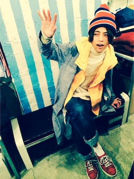 「TAKEO KIKUCHI（タケオキクチ）のアイテム（ナイロンジャケット）」を使った、Hijiri Katoさん（メンズ・172cm）の冬コーディネート