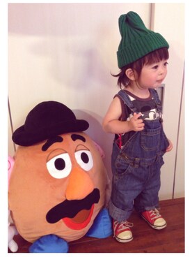 「赤い靴」｜「アイテム（サロペット/オーバーオール）」を使った、★m☺︎m☺︎★mini★t☺︎y★さん（キッズ・80cm）の夏コーディネート