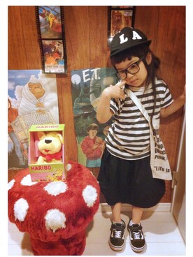 「NEEDLE WORK（ニードルワーク）のアイテム（帽子）」を使った、★m☺︎m☺︎★mini★t☺︎y★さん（キッズ・80cm）の秋コーディネート