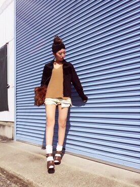 「ファークラッチ」｜「アイテム（ブルゾン）」を使った、Maiさん（レディース・155cm）の秋コーディネート