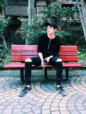 「school」｜「アイテム（キャップ）」を使った、Lin Tzu-Hsuehさん（メンズ・183cm）の秋コーディネート