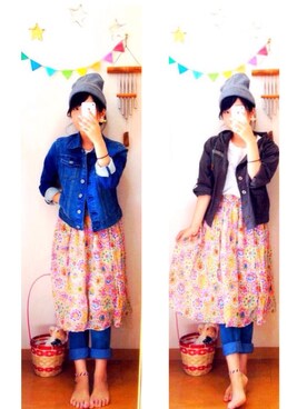 「花柄 スカート」｜「アイテム（パンツ）」を使った、ゆ きさん（レディース・149cm）の秋コーディネート