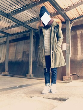 「定番」｜「アイテム（モッズコート）」を使った、しま。さん（レディース・158cm）の冬コーディネート