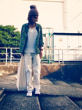 「Doシンプル部」｜「アイテム（チノパンツ）」を使った、しま。さん（レディース・155cm）の秋コーディネート