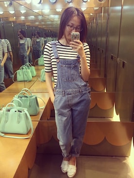 「MONKI（モンキ）のアイテム（サロペット/オーバーオール）」を使った、moring_moriさん（レディース・160cm）の夏コーディネート