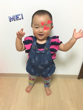 「x-girl stages」｜「アイテム（サロペット/オーバーオール）」を使った、♡Mei♡さん（キッズ・80cm）の春コーディネート