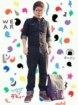 「アイテム（オールインワン・サロペット）」を使った、おにぎりさんさん（メンズ・175cm・20代）の秋コーディネート