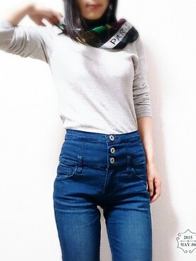 「ハイウエストデニム」｜ねこぢからさん（レディース・156cm）の春コーディネート
