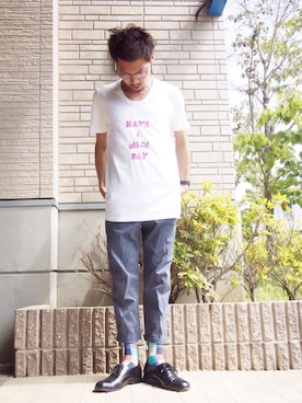 「メッセージカットソー」｜AMAYASUさん（メンズ・168cm）の夏コーディネート