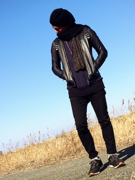 「ニコアンド」｜「アイテム（ライダースジャケット）」を使った、k!o!👶👶さん（メンズ・171cm）の冬コーディネート