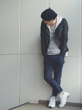 「roshell（ロシェル）のアイテム（ライダースジャケット）」を使った、k!o!👶👶さん（メンズ・171cm）の冬コーディネート