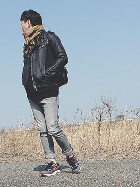 「roshell（ロシェル）のアイテム（ライダースジャケット）」を使った、k!o!👶👶さん（メンズ・171cm）の冬コーディネート