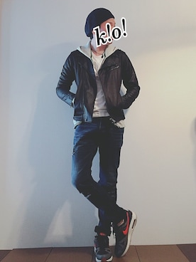 「roshell（ロシェル）のアイテム（ライダースジャケット）」を使った、k!o!👶👶さん（メンズ・171cm）の春コーディネート