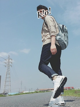 「アイテム（バックパック/リュック、シルバー系）」を使った、k!o!👶👶さん（メンズ・171cm）の春コーディネート