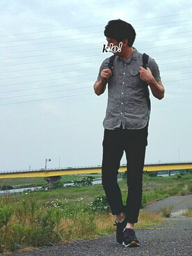 「アイテム（バックパック/リュック、シルバー系）」を使った、k!o!👶👶さん（メンズ・171cm）の夏コーディネート