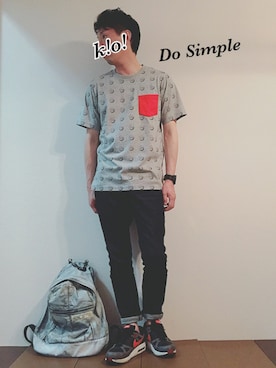 「アイテム（バックパック/リュック、シルバー系）」を使った、k!o!👶👶さん（メンズ・171cm）の夏コーディネート
