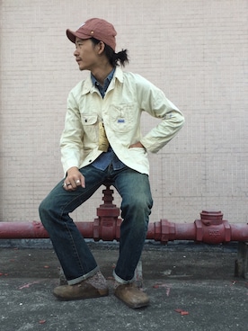 「DENIM DUNGAREE（デニムダンガリー）のアイテム（ジャケット/アウター）」を使った、caifenglaoさん（メンズ・165cm）の冬コーディネート