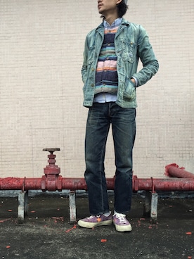 「DENIM DUNGAREE（デニムダンガリー）のアイテム（ジャケット/アウター）」を使った、caifenglaoさん（メンズ・165cm）の冬コーディネート