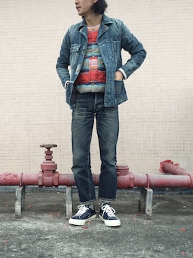 「DENIM DUNGAREE（デニムダンガリー）のアイテム（ジャケット/アウター）」を使った、caifenglaoさん（メンズ・165cm）の冬コーディネート