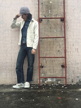 「RRL（ダブル アール エル）のアイテム（デニムジャケット）」を使った、caifenglaoさん（メンズ・165cm）の冬コーディネート