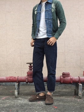 「DENIM DUNGAREE（デニムダンガリー）のアイテム（ジャケット/アウター）」を使った、caifenglaoさん（メンズ・165cm）の冬コーディネート