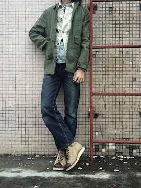 「DENIM DUNGAREE（デニムダンガリー）のアイテム（ジャケット/アウター）」を使った、caifenglaoさん（メンズ・165cm）の冬コーディネート