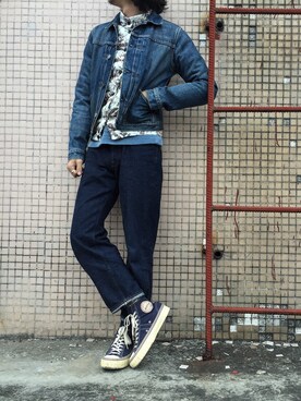「RRL（ダブル アール エル）のアイテム（デニムジャケット）」を使った、caifenglaoさん（メンズ・165cm）の冬コーディネート