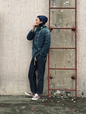 「DENIM DUNGAREE（デニムダンガリー）のアイテム（その他アウター）」を使った、caifenglaoさん（メンズ・165cm）の冬コーディネート