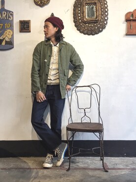 「DENIM DUNGAREE（デニムダンガリー）のアイテム（ジャケット/アウター）」を使った、caifenglaoさん（メンズ・165cm）の冬コーディネート