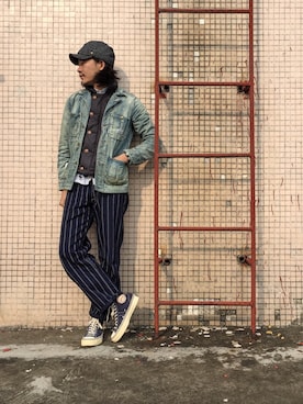 「FREEWHEELERS（フリーホイーラーズ）のアイテム（チノパンツ）」を使った、caifenglaoさん（メンズ・165cm）の春コーディネート